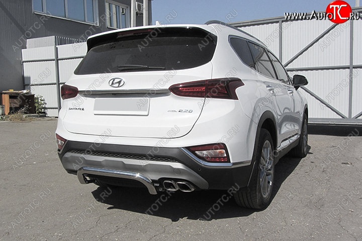 11 449 р. Защита заднего бампера Slitkoff (скоба, d57 мм)  Hyundai Santa Fe  TM (2018-2021) дорестайлинг (Нержавейка, Полированная)  с доставкой в г. Майкоп