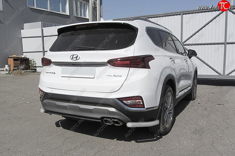 8 599 р. Защита заднего бампера Slitkoff (уголки, d57 мм)  Hyundai Santa Fe  TM (2018-2021) дорестайлинг (Сталь с полимерным покрытием. Цвет: серебристый)  с доставкой в г. Майкоп