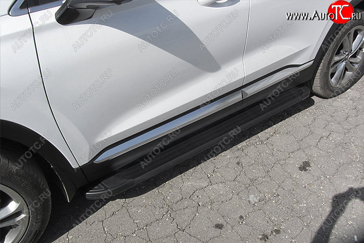 13 349 р. Пороги алюминиевые Slitkoff  Hyundai Santa Fe  TM (2018-2021) дорестайлинг (Optima Black )  с доставкой в г. Майкоп