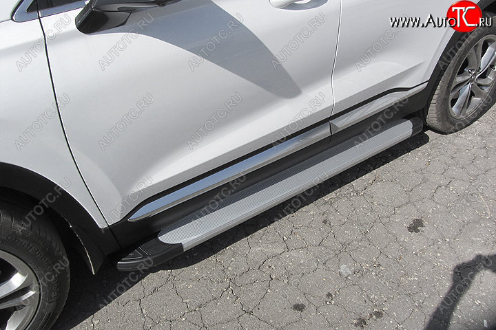 13 349 р. Пороги алюминиевые Slitkoff  Hyundai Santa Fe  TM (2018-2021) дорестайлинг (Optima Silver)  с доставкой в г. Майкоп