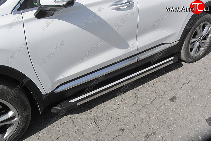 11 299 р. Пороги алюминиевые Slitkoff  Hyundai Santa Fe  TM (2018-2021) дорестайлинг (Luxe Black)  с доставкой в г. Майкоп