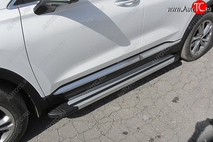 10 699 р. Пороги алюминиевые Slitkoff  Hyundai Santa Fe  TM (2018-2021) дорестайлинг (Luxe Silver)  с доставкой в г. Майкоп
