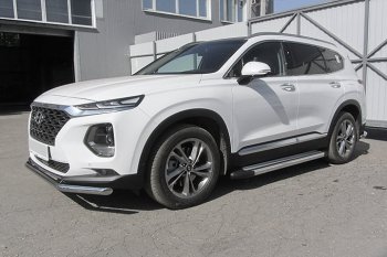 10 699 р. Пороги алюминиевые Slitkoff  Hyundai Santa Fe  TM (2018-2021) дорестайлинг (Luxe Silver)  с доставкой в г. Майкоп. Увеличить фотографию 2