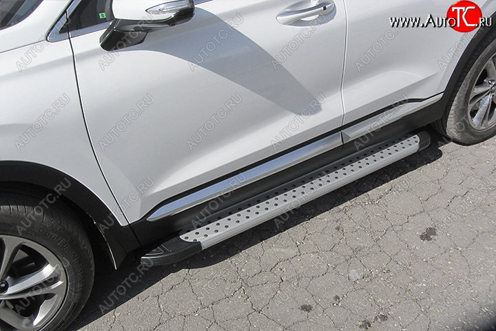 17 399 р. Пороги алюминиевые Slitkoff  Hyundai Santa Fe  TM (2018-2021) дорестайлинг (Standart Silver)  с доставкой в г. Майкоп