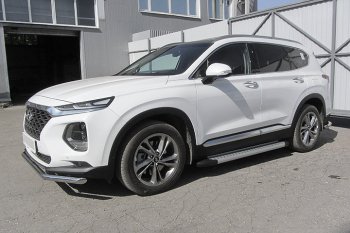 17 399 р. Пороги алюминиевые Slitkoff  Hyundai Santa Fe  TM (2018-2021) дорестайлинг (Standart Silver)  с доставкой в г. Майкоп. Увеличить фотографию 2