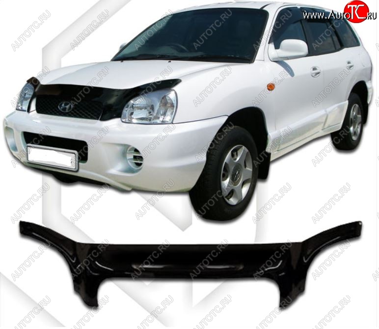 2 599 р. Дефлектор капота CA-Plastiс exclusive  Hyundai Santa Fe  SM (2000-2012) (Classic черный, Без надписи)  с доставкой в г. Майкоп