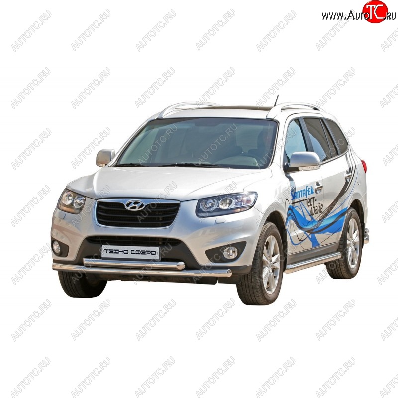 30 999 р. Защита порогов ТехноСфера (Техно Сфера) (нержавейка, 76 mm) Hyundai Santa Fe CM рестайлинг (2009-2012)  с доставкой в г. Майкоп