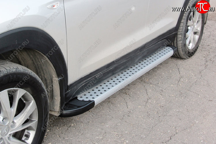 17 399 р. Пороги алюминиевые Slitkoff  Hyundai Santa Fe  CM (2009-2012) рестайлинг (Standart Silver)  с доставкой в г. Майкоп