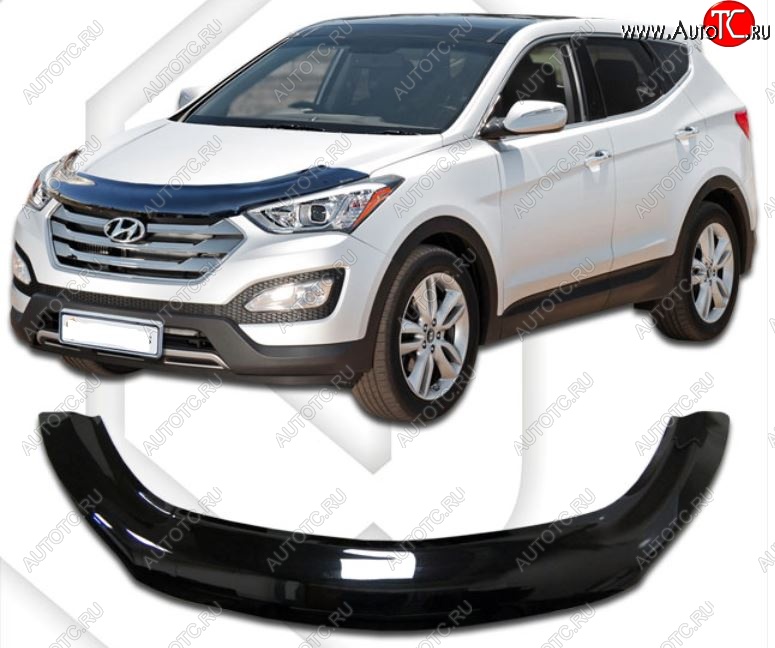 2 599 р. Дефлектор капота CA-Plastiс exclusive Hyundai Santa Fe DM дорестайлинг (2012-2016) (Classic черный, Без надписи)  с доставкой в г. Майкоп