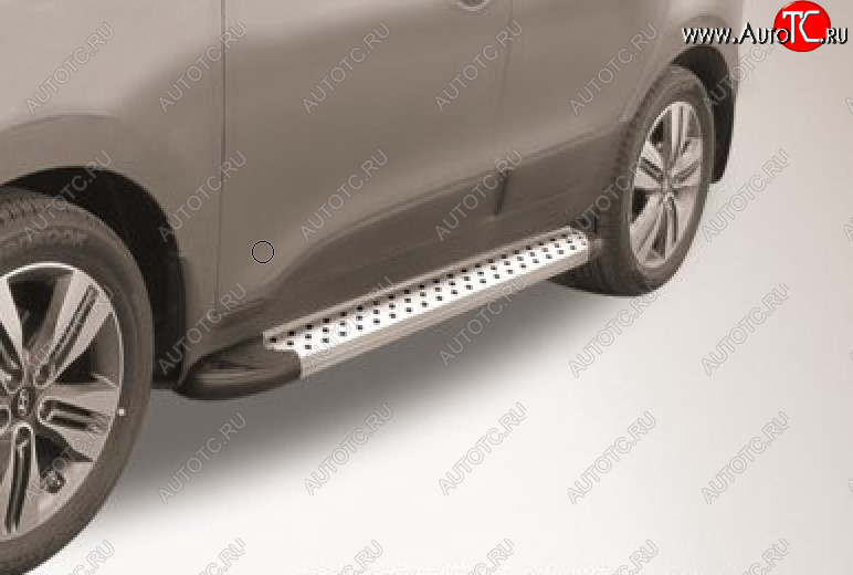 17 399 р. Пороги алюминиевые Slitkoff  Hyundai Grand Santa Fe  1 DM (2013-2016) дорестайлинг (Standart Silver)  с доставкой в г. Майкоп