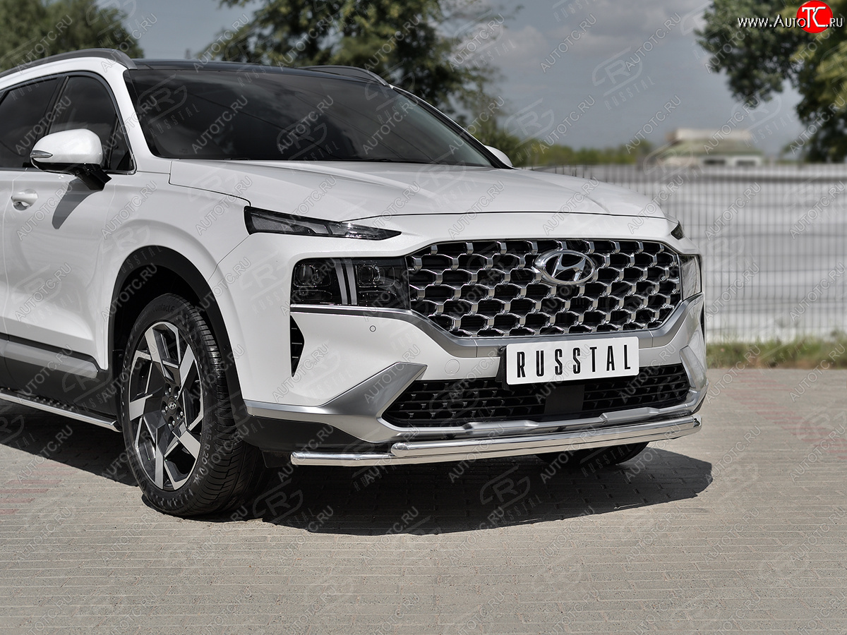 19 749 р. Защита переднего бампера SLITKOFF (2 трубы Ø42+42 мм, нержавейка) Hyundai Santa Fe TM рестайлинг (2020-2022)  с доставкой в г. Майкоп