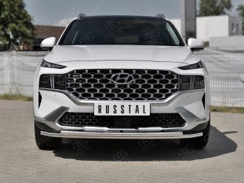 19 749 р. Защита переднего бампера SLITKOFF (2 трубы Ø42+42 мм, нержавейка) Hyundai Santa Fe TM рестайлинг (2020-2022)  с доставкой в г. Майкоп. Увеличить фотографию 2