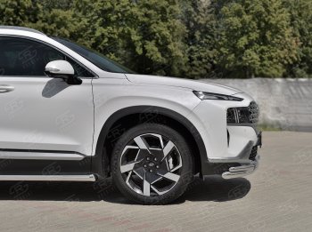 21 699 р. Защита переднего бампера (Ø63 мм с уголками Ø42 мм) SLITKOFF Hyundai Santa Fe TM рестайлинг (2020-2022) (полированная нержавейка)  с доставкой в г. Майкоп. Увеличить фотографию 2