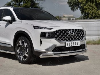 Защита переднего бампера (Ø63 мм с уголками Ø42 мм) SLITKOFF Hyundai Santa Fe  TM (2020-2022) рестайлинг (полированная нержавейка)