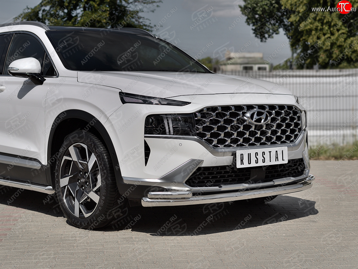 21 699 р. Защита переднего бампера (Ø63 мм с уголками Ø42 мм) SLITKOFF Hyundai Santa Fe TM рестайлинг (2020-2022) (полированная нержавейка)  с доставкой в г. Майкоп