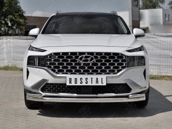 21 699 р. Защита переднего бампера (Ø63 мм с уголками Ø42 мм) SLITKOFF Hyundai Santa Fe TM рестайлинг (2020-2022) (полированная нержавейка)  с доставкой в г. Майкоп. Увеличить фотографию 3