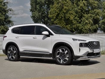 21 699 р. Защита переднего бампера (Ø63 мм с уголками Ø42 мм) SLITKOFF Hyundai Santa Fe TM рестайлинг (2020-2022) (полированная нержавейка)  с доставкой в г. Майкоп. Увеличить фотографию 4