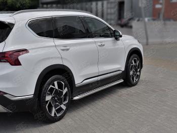 Порожки для ног SLITKOFF (Ø42 мм) Hyundai Santa Fe  TM (2020-2022) рестайлинг (лист - алюминий, профиль - нержавейка)