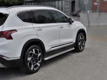 Порожки для ног SLITKOFF (Ø42 мм) Hyundai Santa Fe  TM (2020-2022) рестайлинг (лист - нержавейка, профиль нержавейка)