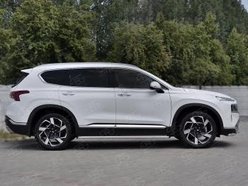 22 999 р. Порожки для ног SLITKOFF (Ø42 мм)  Hyundai Santa Fe  TM (2020-2022) рестайлинг (лист - алюминий, профиль - сталь)  с доставкой в г. Майкоп. Увеличить фотографию 2