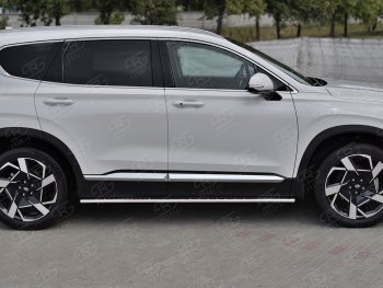 16 649 р. Защита порогов на Russtal (Ø75x42 мм, с проступью) Hyundai Santa Fe TM рестайлинг (2020-2022) (полированная нержавейка)  с доставкой в г. Майкоп. Увеличить фотографию 3