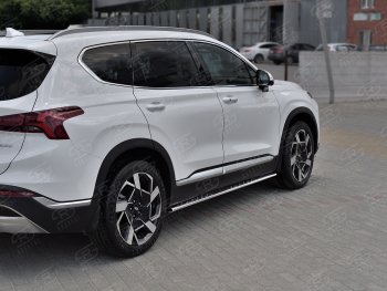 Защита порогов на Russtal (Ø75x42 мм, с проступью) Hyundai Santa Fe TM рестайлинг (2020-2022) (полированная нержавейка)