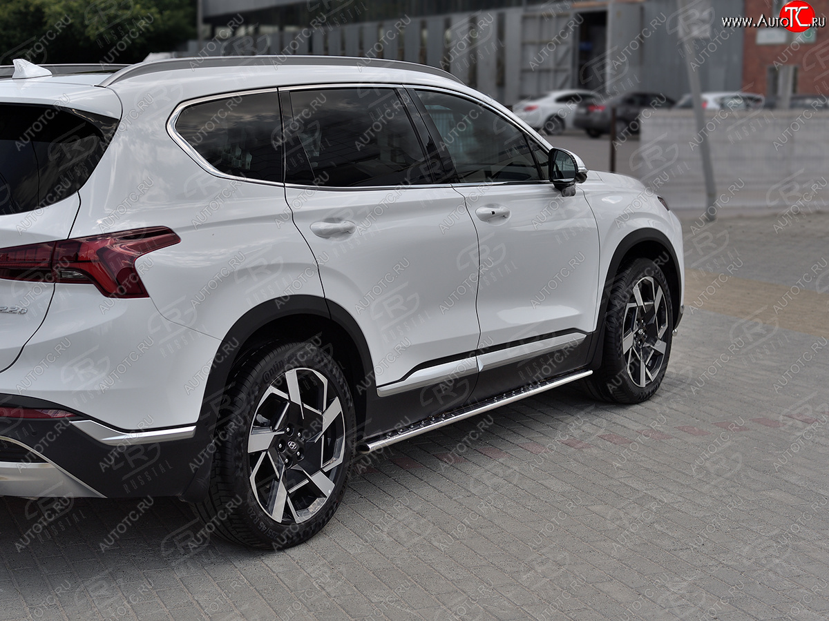 16 649 р. Защита порогов на Russtal (Ø75x42 мм, с проступью) Hyundai Santa Fe TM рестайлинг (2020-2022) (полированная нержавейка)  с доставкой в г. Майкоп