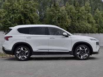 16 649 р. Защита порогов на Russtal (Ø75x42 мм, с проступью) Hyundai Santa Fe TM рестайлинг (2020-2022) (полированная нержавейка)  с доставкой в г. Майкоп. Увеличить фотографию 2