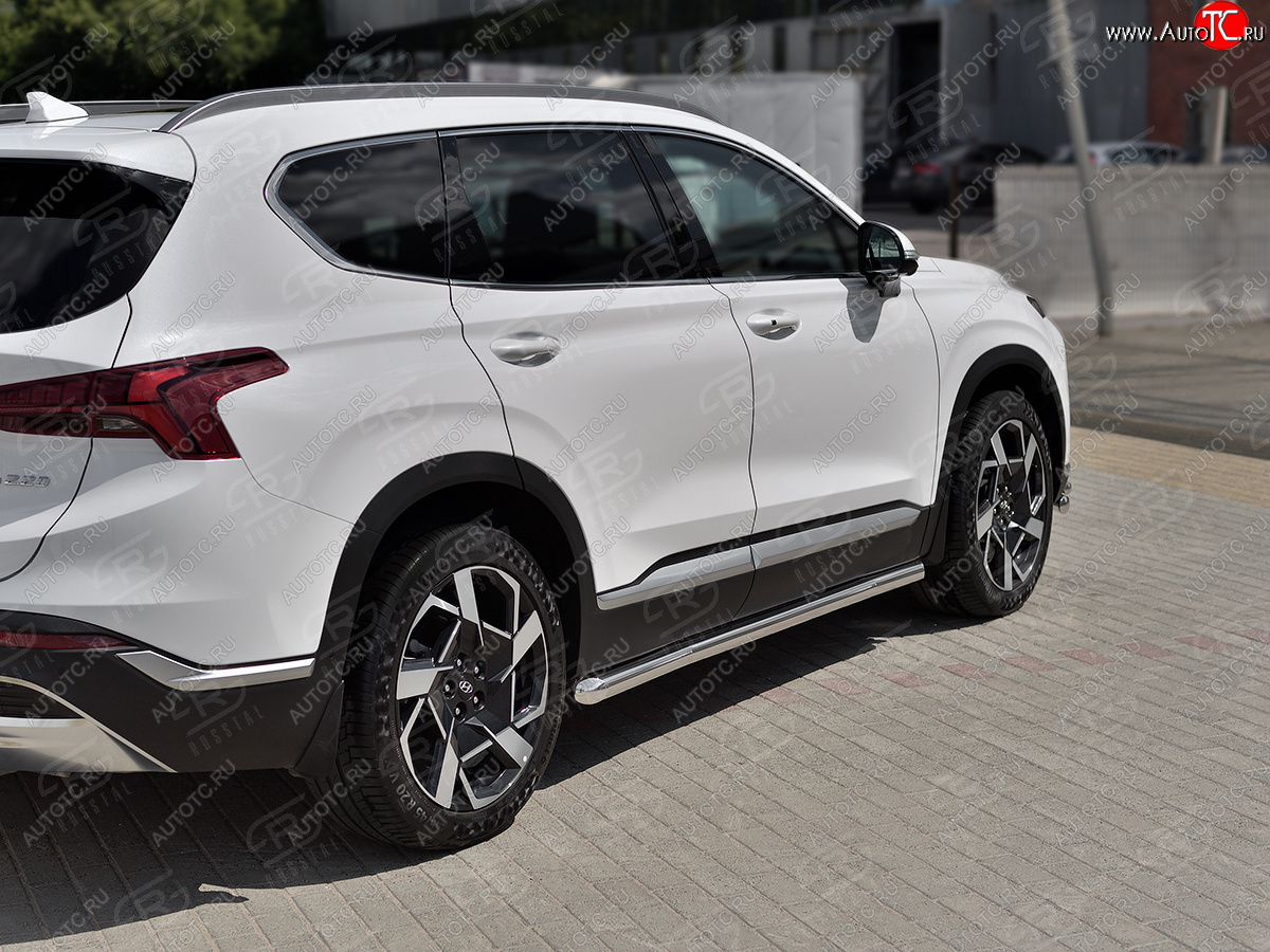 18 799 р. Защита порогов (Ø63 мм, нержавейка) SLITKOFF  Hyundai Santa Fe  TM (2020-2022) рестайлинг (торцы со скосами 45°, полированная нержавейка)  с доставкой в г. Майкоп