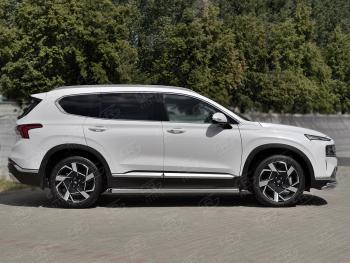 18 799 р. Защита порогов (Ø63 мм, нержавейка) SLITKOFF  Hyundai Santa Fe  TM (2020-2022) рестайлинг (торцы со скосами 45°, полированная нержавейка)  с доставкой в г. Майкоп. Увеличить фотографию 2