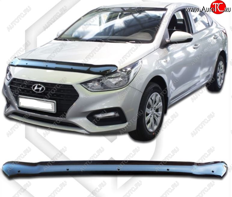 1 999 р. Дефлектор капота CA-Plastic Hyundai Solaris HCR седан дорестайлинг (2017-2020) (Classic черный, Без надписи)  с доставкой в г. Майкоп