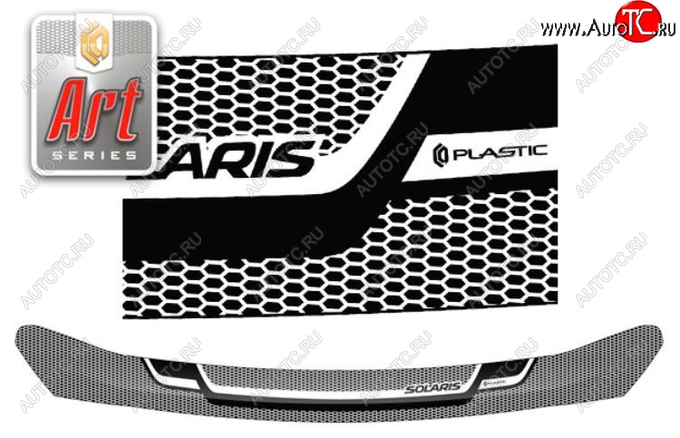 2 159 р. Дефлектор капота CA-Plastiс  Hyundai Solaris  HCR (2017-2020) седан дорестайлинг (Серия Art белая)  с доставкой в г. Майкоп