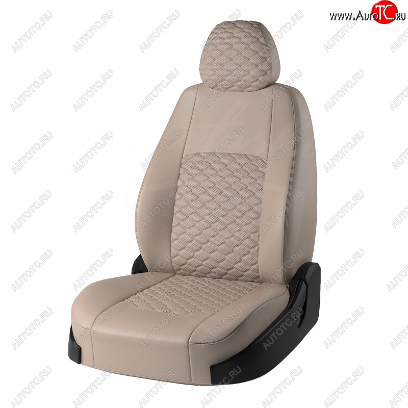 7 599 р. Чехлы для сидений Lord Autofashion Турин Соты (экокожа)  Hyundai Solaris  HCR (2017-2020) седан дорестайлинг (Бежевый, вставка Бежевая, строчка Бежевая)  с доставкой в г. Майкоп