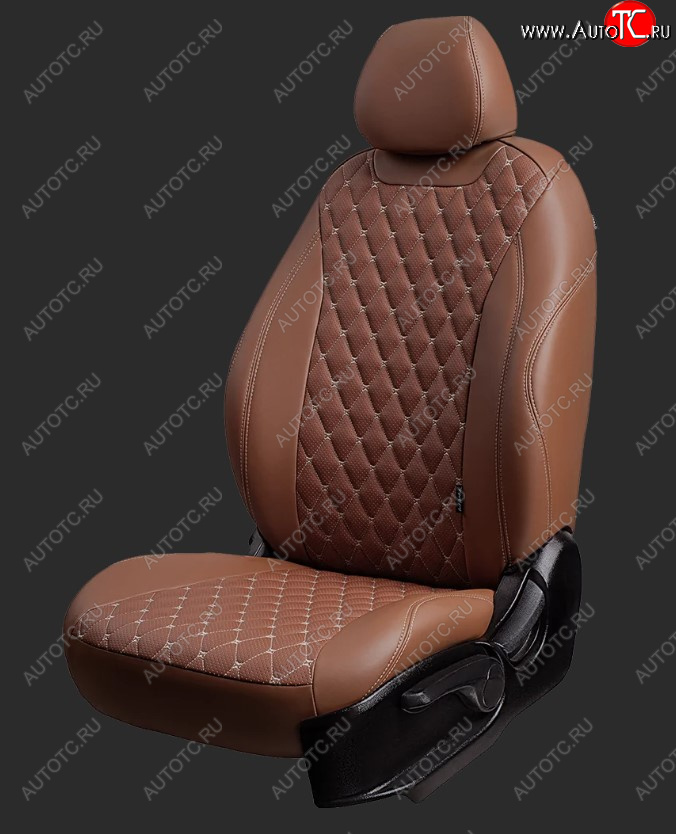 19 699 р. Чехлы для сидений Lord Autofashion Байрон (экокожа, спинка 60/40, 3 г-образных подголовника)  Hyundai Solaris  HCR (2017-2022) седан дорестайлинг, седан рестайлинг (Коричневый, вставка коричневая, строчка бежевая)  с доставкой в г. Майкоп