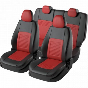 6 199 р. Чехлы для сидений Lord Autofashion Турин (экокожа, сплошная спинка, 2 П-образных подголовника)  Hyundai Solaris  HCR (2017-2020) седан дорестайлинг (Черный, вставка красная)  с доставкой в г. Майкоп. Увеличить фотографию 2