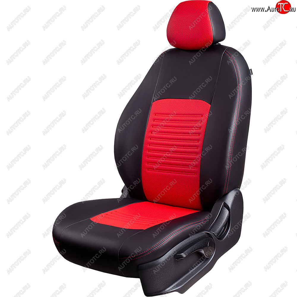 6 199 р. Чехлы для сидений Lord Autofashion Турин (экокожа, сплошная спинка, 2 П-образных подголовника)  Hyundai Solaris  HCR (2017-2020) седан дорестайлинг (Черный, вставка красная)  с доставкой в г. Майкоп