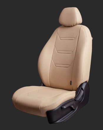 Чехлы для сидений Lord Autofashion Турин 2 (экокожа, спинка 60/40, 3 Г-образных подголовника) Hyundai Solaris  HCR (2017-2022) седан дорестайлинг, седан рестайлинг (Бежевый, вставка бежевый и бежевый, строчка бежевая)