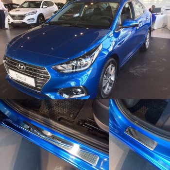2 179 р. Накладки порожков салона INOX Hyundai Solaris HCR седан рестайлинг (2020-2022) (Нержавеющая сталь)  с доставкой в г. Майкоп. Увеличить фотографию 3