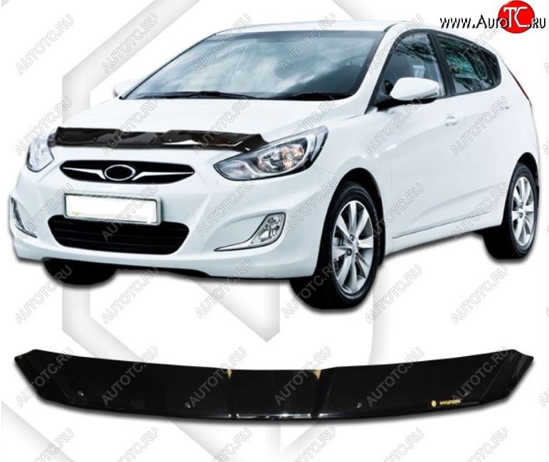 1 999 р. Дефлектор капота CA-Plastic Hyundai Solaris RBr хэтчбэк дорестайлинг (2010-2014) (Classic черный, Без надписи)  с доставкой в г. Майкоп