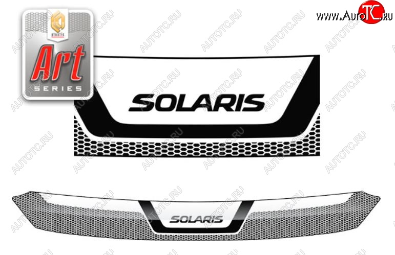 2 159 р. Дефлектор капота CA-Plastiс  Hyundai Solaris  RBr (2010-2014) хэтчбэк дорестайлинг (Серия Art белая)  с доставкой в г. Майкоп