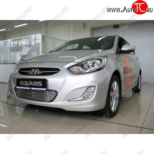 5 599 р. Декоративный элемент воздухозаборника Souz96 (d10) Hyundai Solaris RBr седан дорестайлинг (2010-2014) (Черные)  с доставкой в г. Майкоп