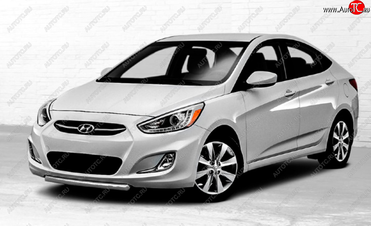 3 999 р. Защита переднего бампера Slitkoff (Ø 42 мм).  Hyundai Solaris  RBr (2010-2014) седан дорестайлинг, хэтчбэк дорестайлинг (Сталь с полимерным покрытием. Цвет: серебристый)  с доставкой в г. Майкоп