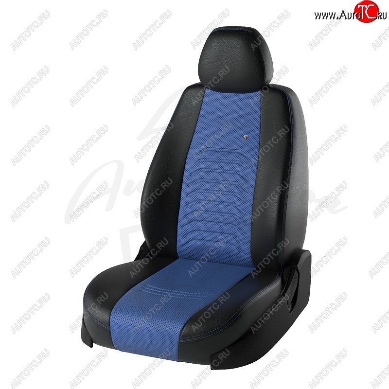 10 899 р. Чехлы для сидений Lord Autofashion Денвер (экокожа)  Hyundai Solaris  RBr (2010-2017) хэтчбэк дорестайлинг, хэтчбэк рестайлинг (Чёрный, вставка синяя)  с доставкой в г. Майкоп