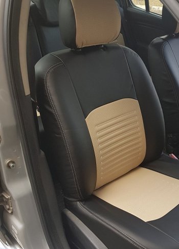 Чехлы для сидений Lord Autofashion Турин (экокожа) Hyundai Solaris RBr хэтчбэк дорестайлинг (2010-2014) (Чёрный, вставка бежевая)