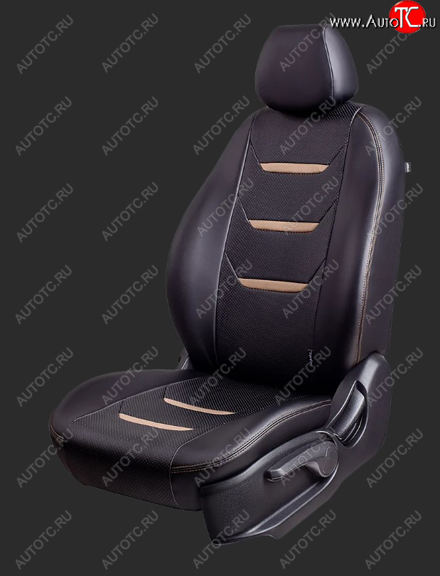 8 999 р. Чехлы для сидений Lord Autofashion Турин 2 (экокожа, спинка 60/40, 2 Г-образных подголовника)  Hyundai Solaris  RBr (2010-2017) хэтчбэк дорестайлинг, хэтчбэк рестайлинг (Черный, вставка черный и бежевый, строчка бежевая)  с доставкой в г. Майкоп