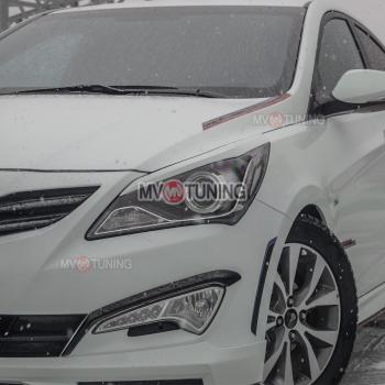 1 799 р. Реснички на фары HS-1  Hyundai Solaris  RBr (2014-2017) хэтчбэк рестайлинг (Неокрашенные)  с доставкой в г. Майкоп. Увеличить фотографию 2