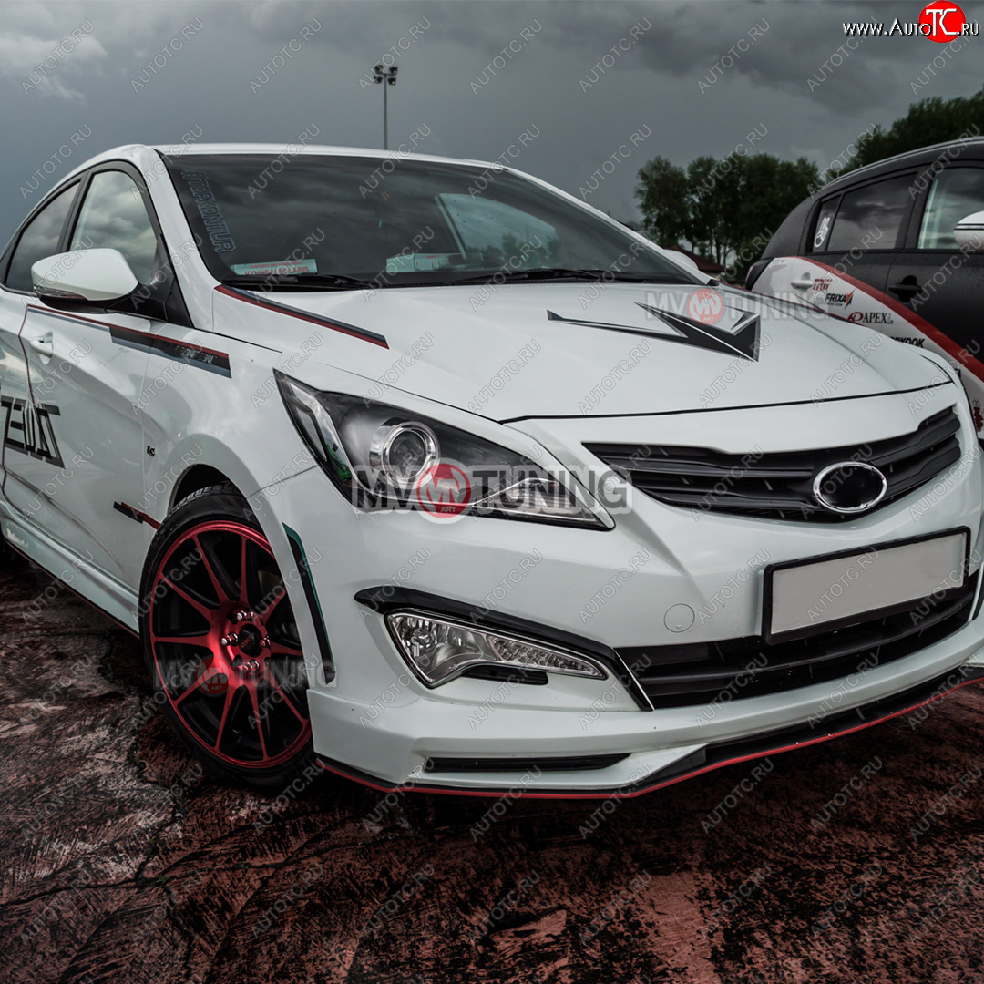 1 799 р. Реснички на фары ZEUS MV-Tuning Hyundai Solaris RBr седан рестайлинг (2014-2017) (Неокрашенные)  с доставкой в г. Майкоп