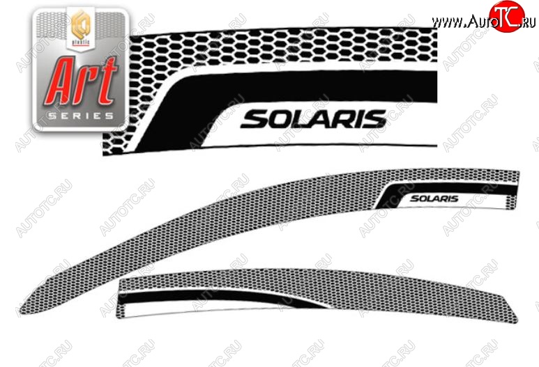 2 199 р. Дефлектора окон CA-Plastic  Hyundai Solaris  RBr (2010-2014) седан дорестайлинг (Серия Art черная, Без хром.молдинга, Крепление только на скотч)  с доставкой в г. Майкоп
