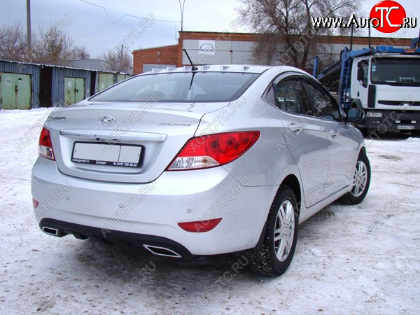3 999 р. Диффузор заднего бампера Sport  Hyundai Solaris  RBr (2010-2014) седан дорестайлинг (Шагрень без выделений имитаций двойного выхлопа)  с доставкой в г. Майкоп