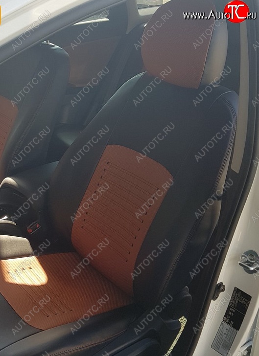 7 399 р. Чехлы для сидений Lord Autofashion Турин (экокожа, раздельная спинка)  Hyundai Solaris  RBr (2010-2017) седан дорестайлинг, седан рестайлинг (Чёрный, вставка коричневая)  с доставкой в г. Майкоп